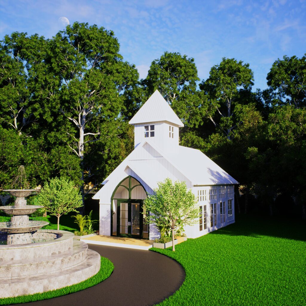Modern wedding venue near Indianapolis with luxury chapel and reception space.